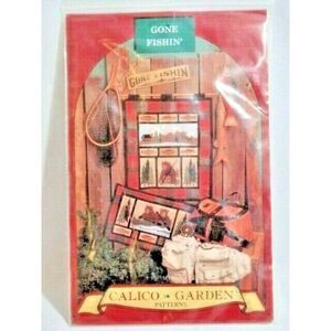 1995 Calico Garden Gone Fishin' Wall Quilt Applique Patterns Lodge Fishing Cabin